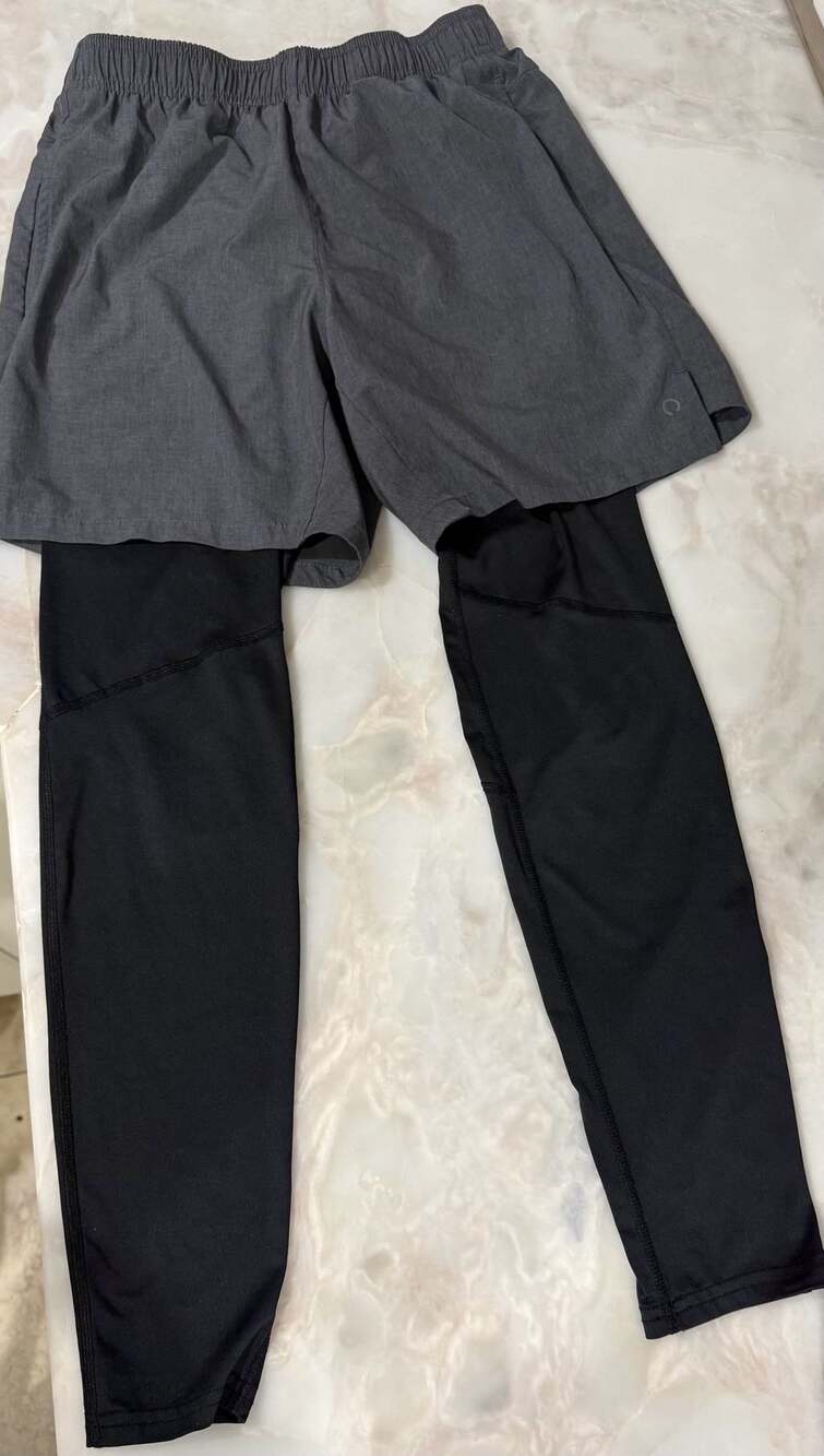 Skora 2-in-1 Running Shorts Size S Gray Black Leggings Quick Dry